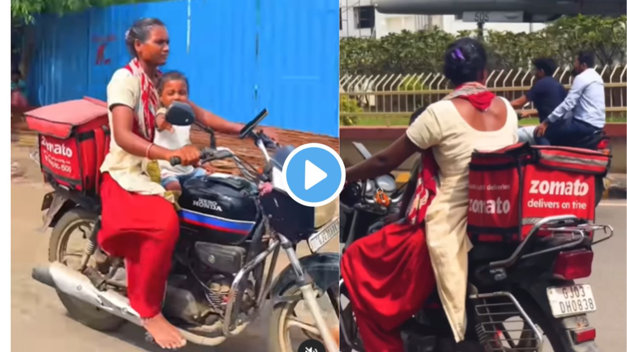 Video of zomato woman delivery agent riding bike